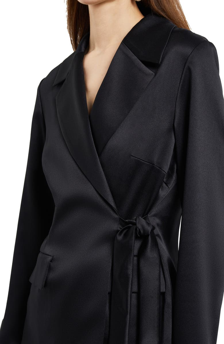 Misook Side Tie Satin Blazer, Alternate, color, Black