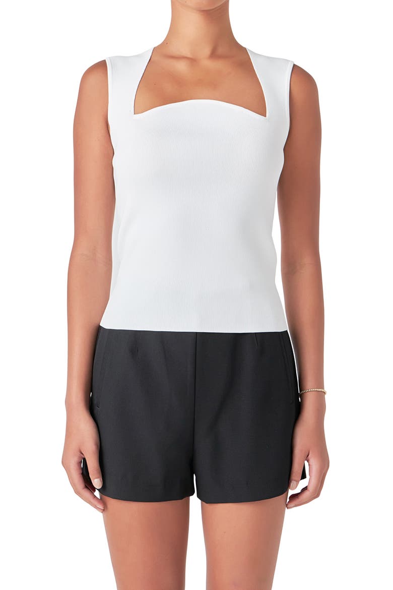 Sculpted Neck Knit Tank, Alternate, color, WHITE