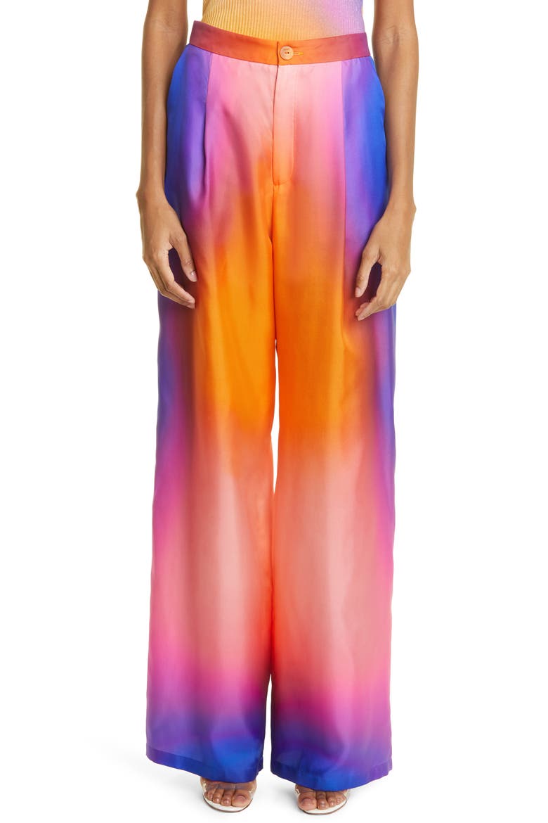 Silk Taffeta Wide Leg Pants, Main, color, AURA PRINT
