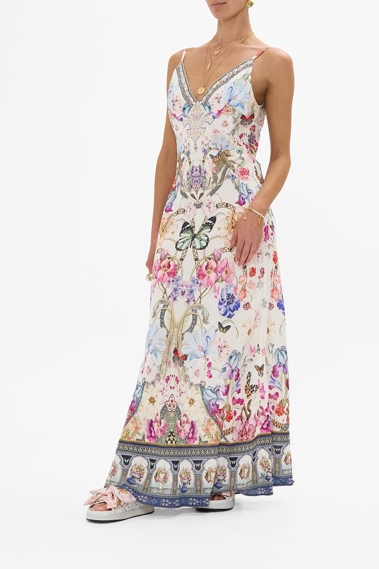 V Neck Full Length Bias Slip Dress Monserrate Magic, Alternate, color, Monserrate Magic