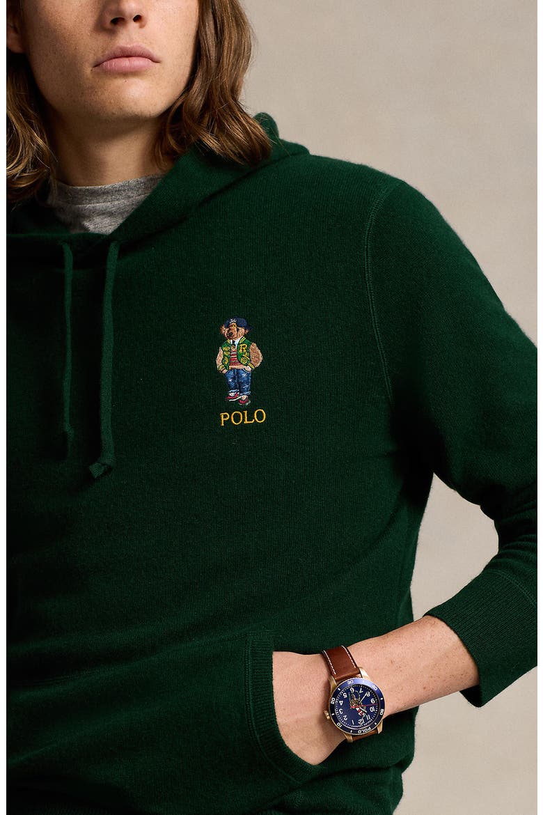 Polo Bear Merino Wool Hoodie Sweater, Alternate, color, MOSS AGATE