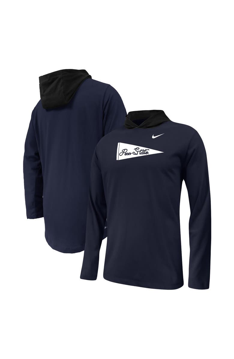 Nike Youth Nike Navy Penn State Nittany Lions Sideline Performance Long Sleeve Hoodie T-Shirt, Main, color, 