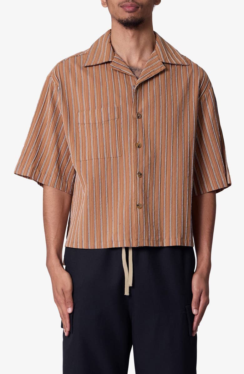 mnml Stripe Crop Camp Shirt, Main, color, Brown