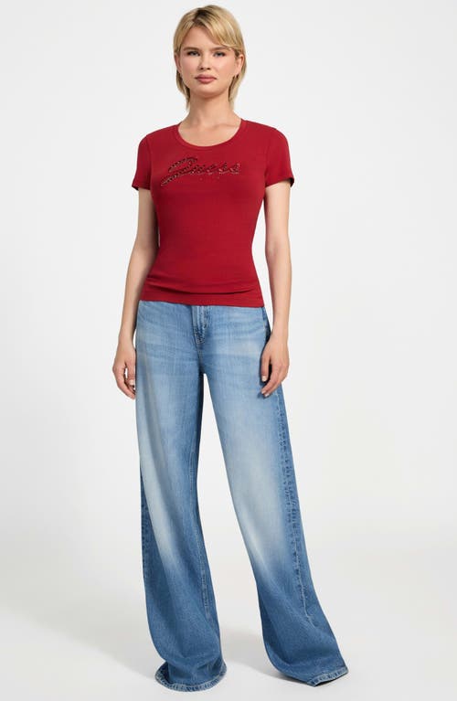 Guess Logo Script T-shirt In Red
