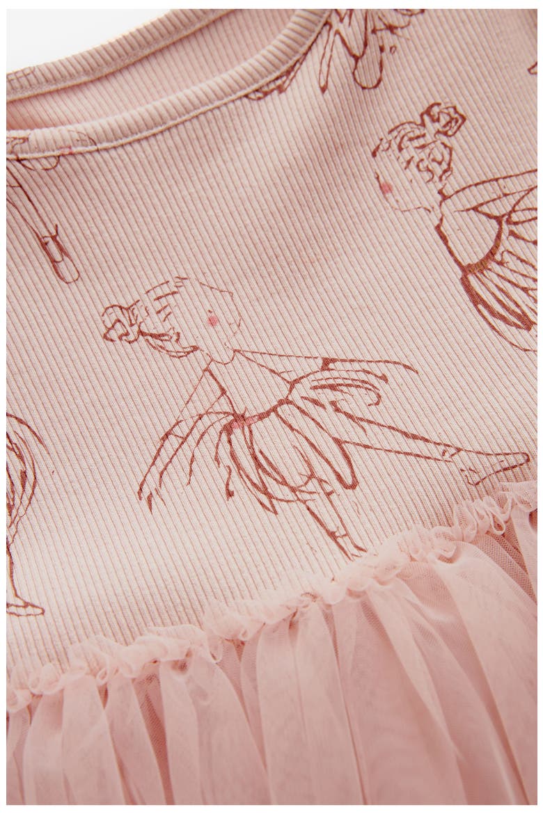 Kids' Ballet Print Long Sleeve Tulle Dress, Alternate, color, PINK