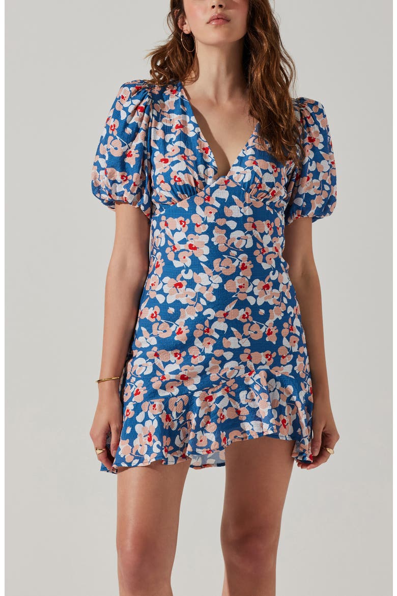 Floral Puff Sleeve Cutout Dress, Alternate, color, BLUE PINK FLORAL