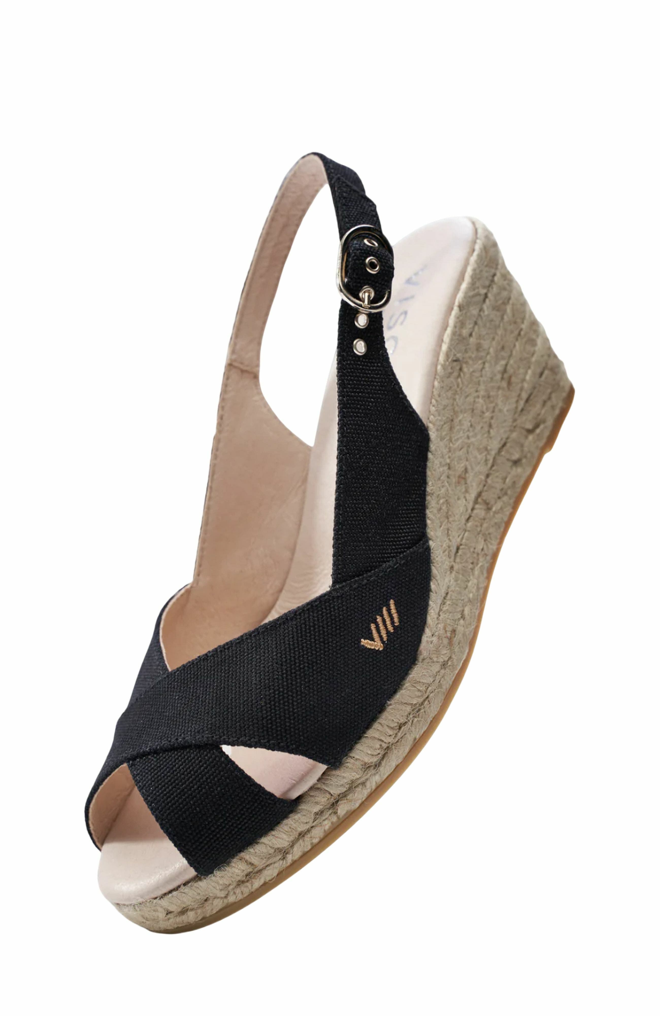 VISCATA Llansa Premium Fabrics Canvas Espadrille Sandal Wedges, Alternate, color, Black