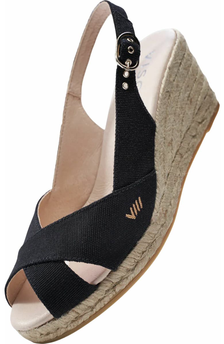 VISCATA Llansa Premium Fabrics Canvas Espadrille Sandal Wedges, Alternate, color, Black