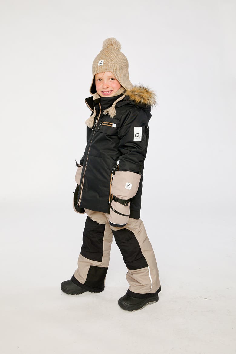 Play Faux Fur Hood Jacket & Reinforced Pants Two Piece Snowsuit, Alternate, color, Black and Beige