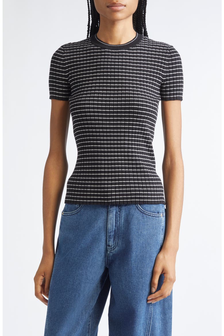 Stripe Rib Crewneck Top, Main, color, SOLID BLACK