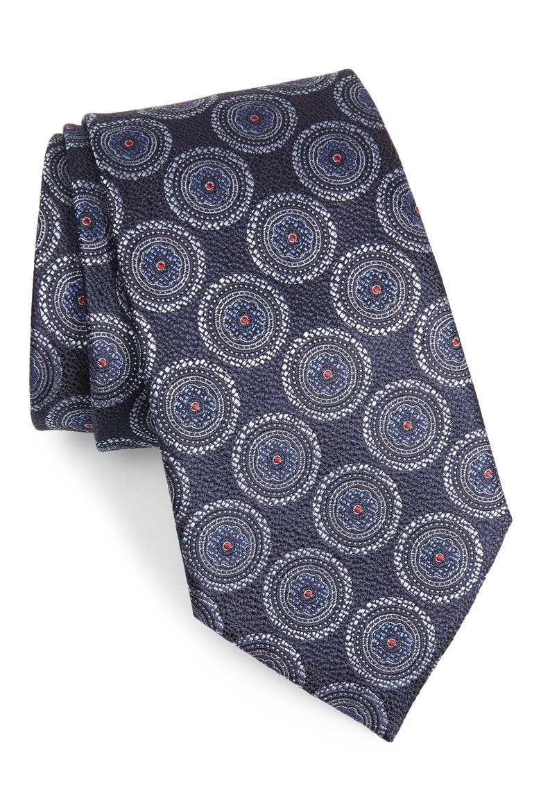 Ermenegildo Zegna Medallion Silk Tie, Main, color, NAVY