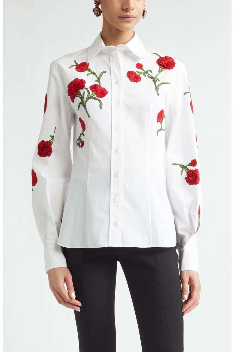 Isabella Rose Embroidered Stretch Poplin Button-Up Shirt, Main, color, WHITE MULTI