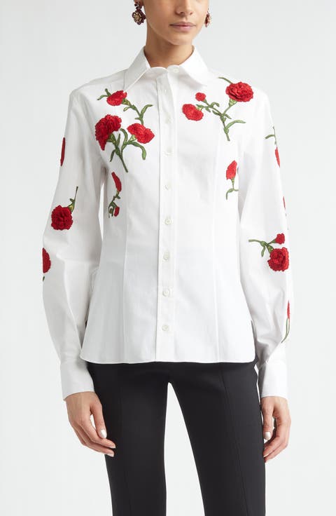 Isabella Rose Embroidered Stretch Poplin Button-Up Shirt