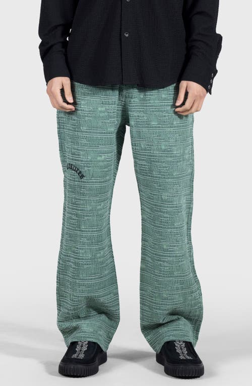Pleasures Linear Cotton & Linen Wide Leg Pants In Forest Green
