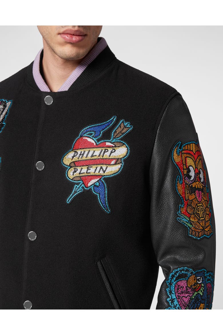 Leather College Bomber Hawaii Men, Alternate, color, black