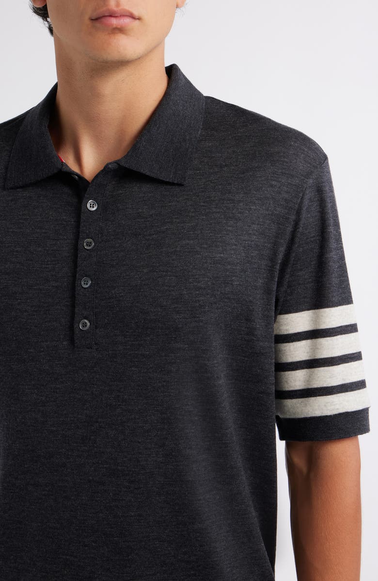 Thom Browne 4-Bar Virgin Wool Jersey Polo, Alternate, color, Charcoal