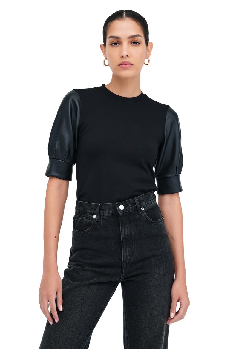 Trove Faux Leather Sleeve Top, Alternate, color, BLACK