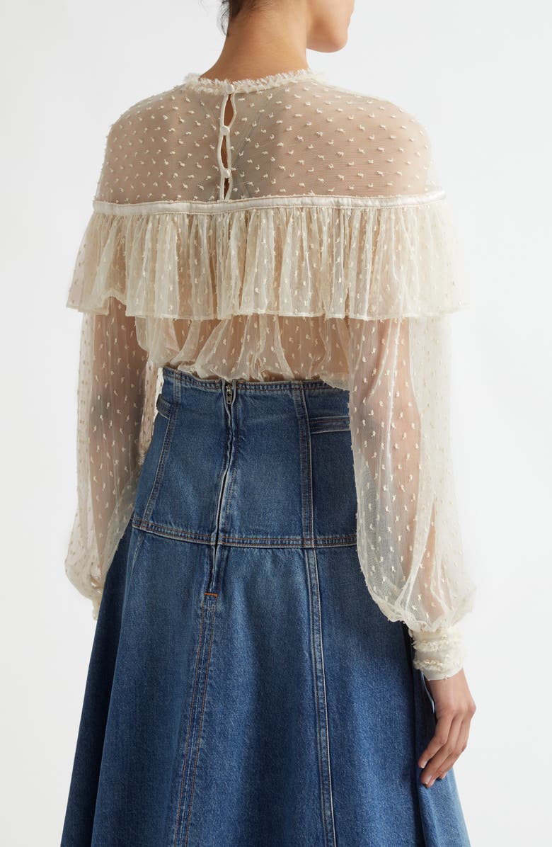 Ulla Johnson Anelise Ruffle Sheer Lace Top, Alternate, color, Cowrie