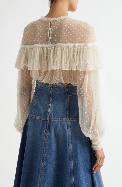 Ulla Johnson Anelise Ruffle Sheer Lace Top In Cowrie