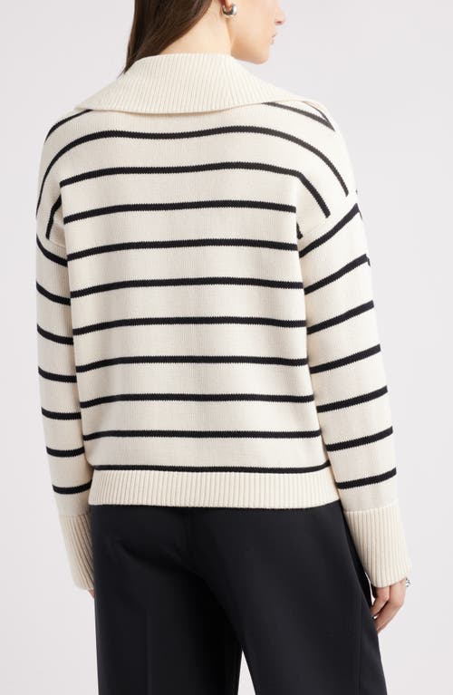 Nordstrom Stripe Cotton & Cashmere Sweater In Ivory Pristine- Black Stripe
