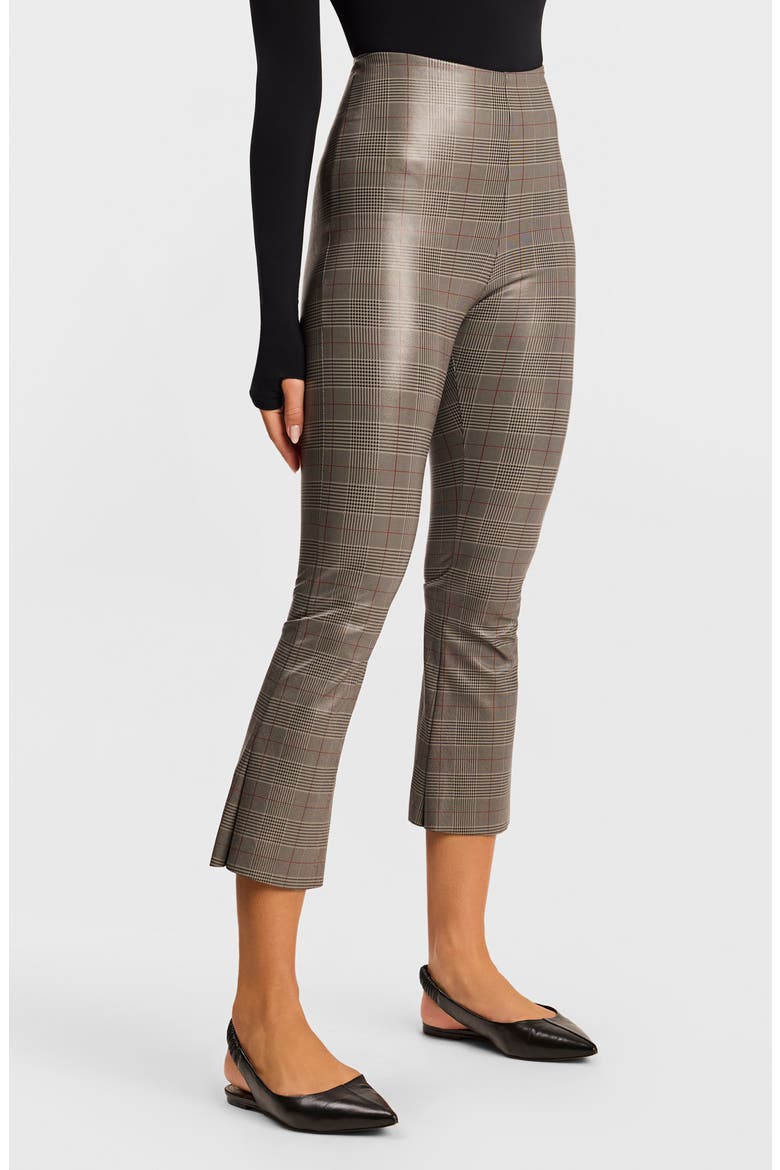 Plaid Faux Leather Crop Pants, Main, color, GREY GLEN PLAID
