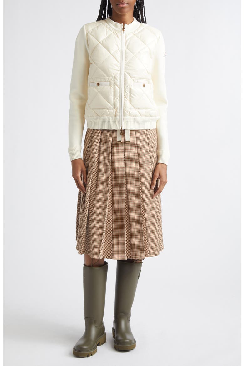 Cotton & Nylon Quilt Front Cardigan, Main, color, WHITE