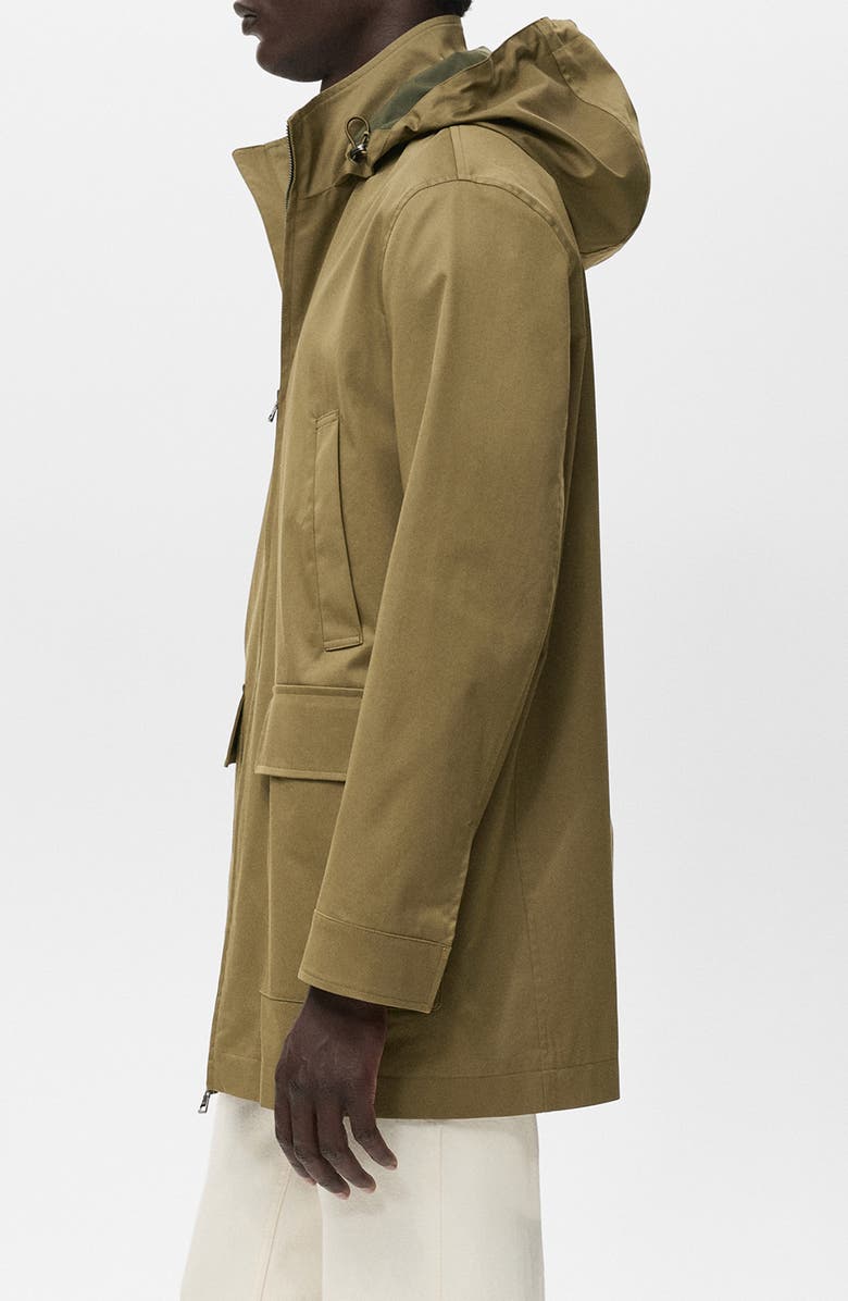 MANGO Water Repellent Hooded Parka, Alternate, color, Khaki