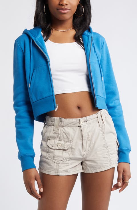 Crop Cotton Blend Zip-Up Hoodie