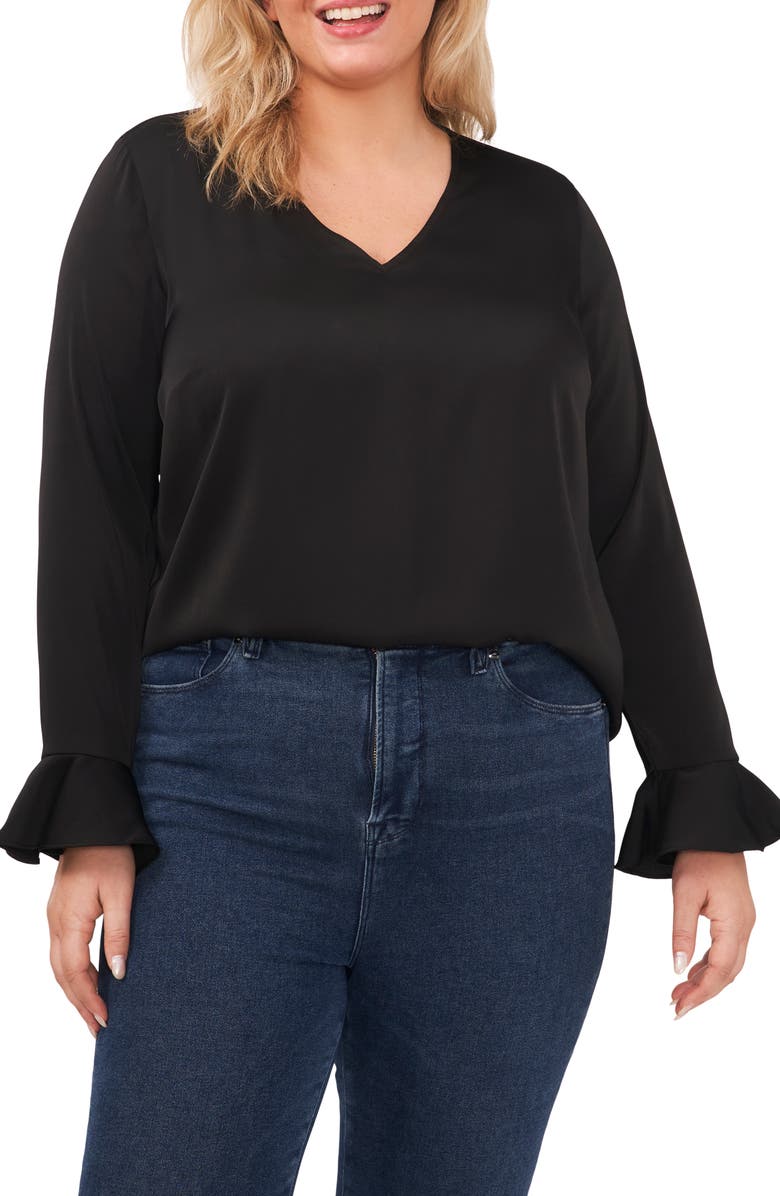 CeCe Ruffle Cuff Satin Blouse, Main, color, 