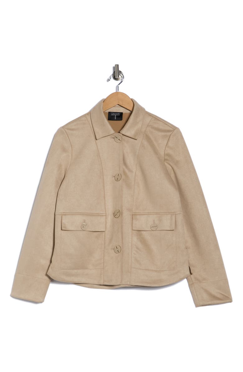 T Tahari Faux Suede Cropped Jacket, Alternate, color, Beige