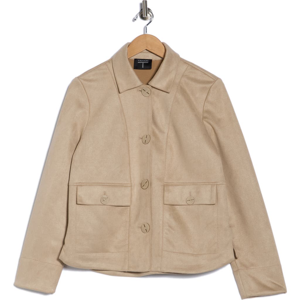 T Tahari Faux Suede Cropped Jacket In Sand