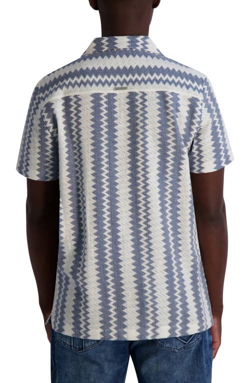 Karl Lagerfeld Paris Zigzag Knit Short Sleeve Shirt In White Blue