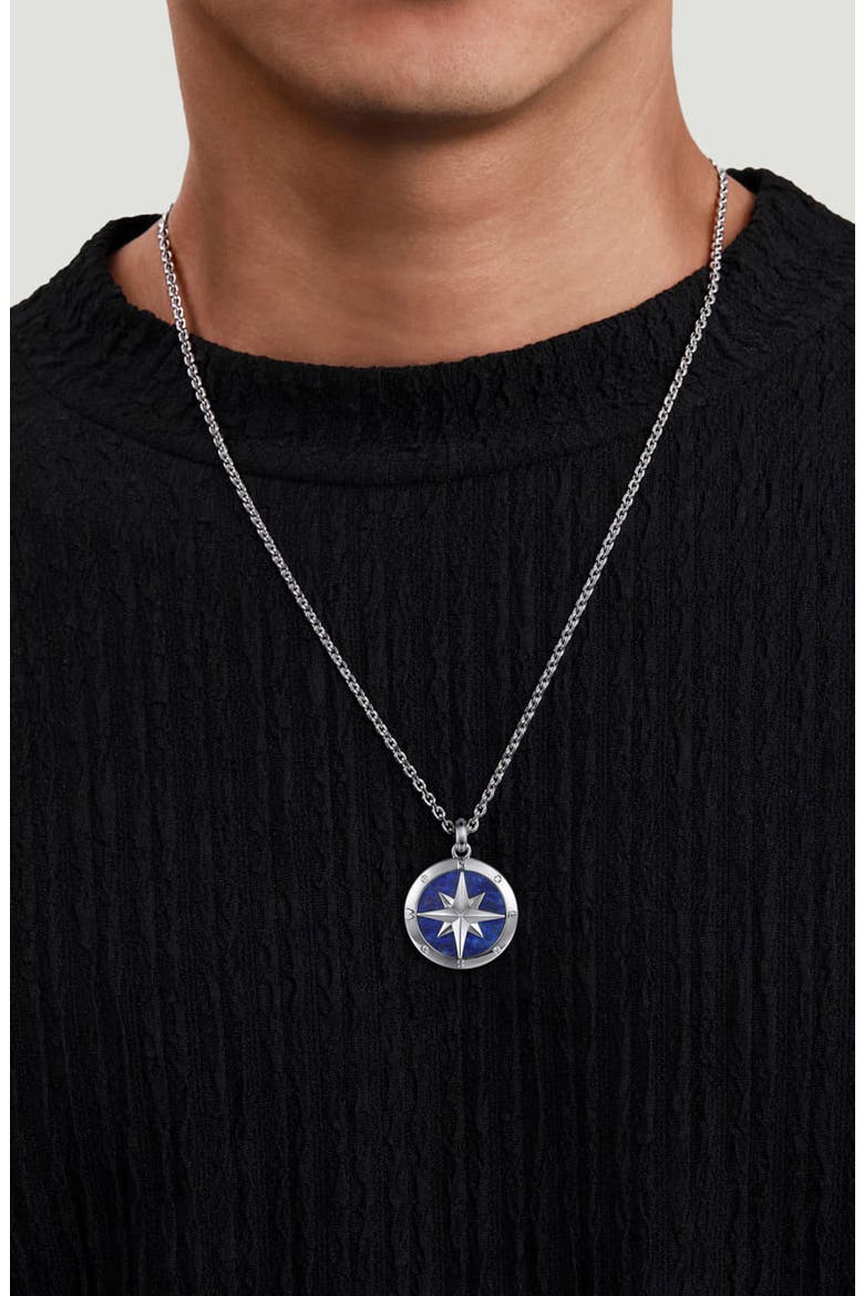 Men's Polaris Lapis Lazuli & Diamond Compass Pendant Necklace, Alternate, color, STERLING SILVER/ LAPIS