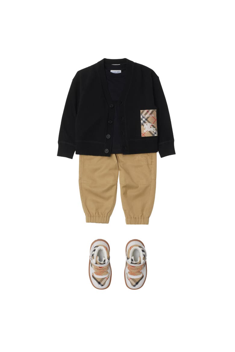 Check Label Wool Cardigan, Alternate, color, Black