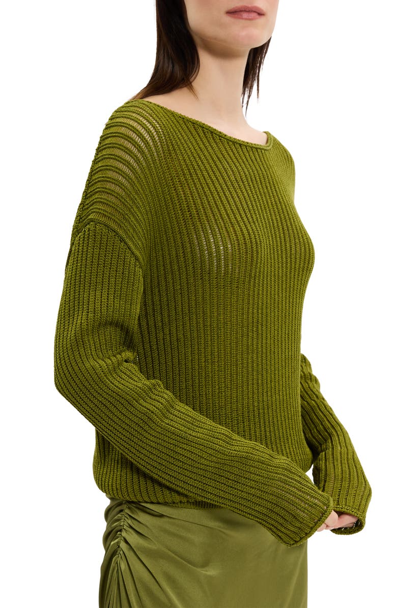 Theory Open Neck Pima Cotton Sweater, Alternate, color, Avocado