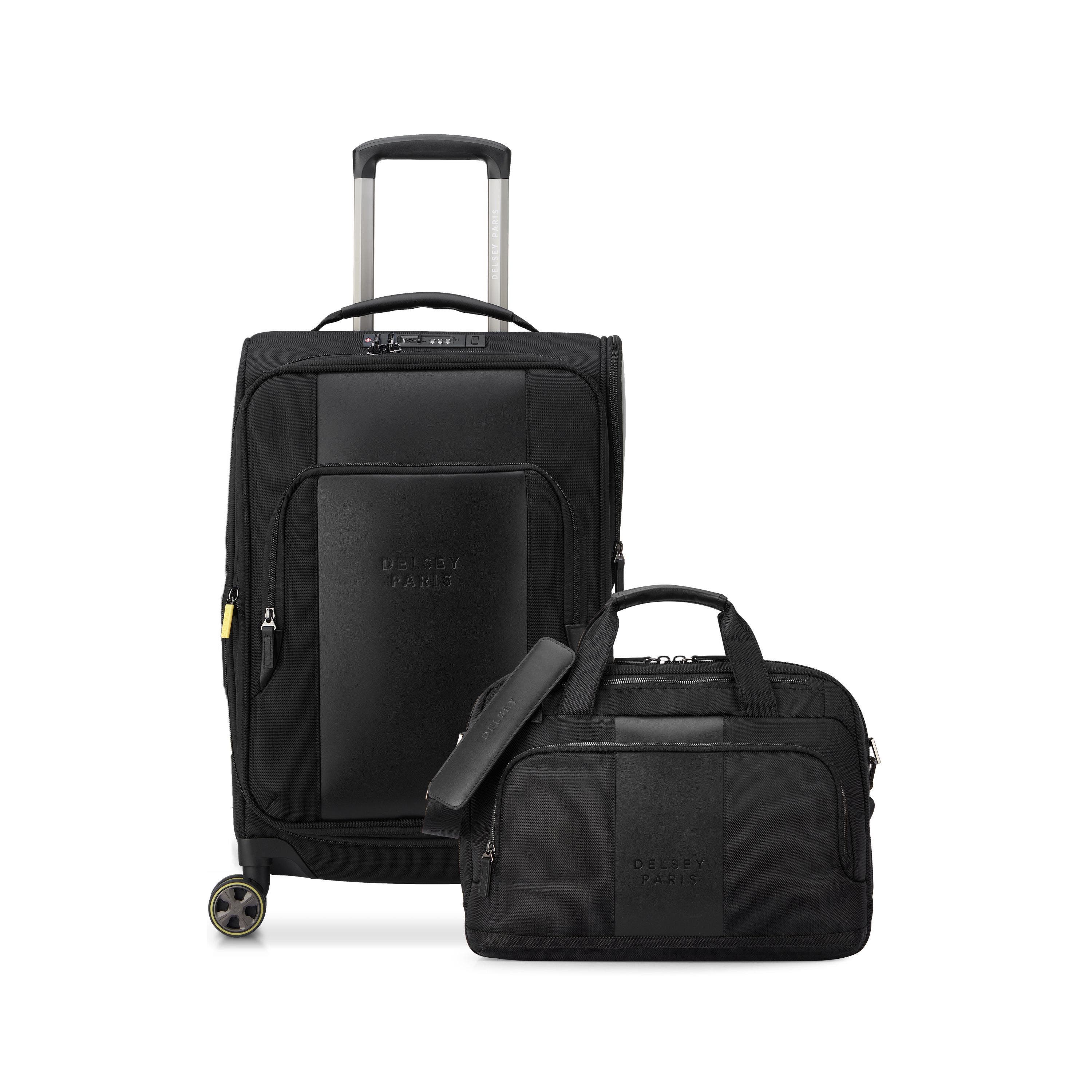 Delsey Paris Wagram 2 Piece Set - 20" Carry-On Spinner & Briefcase with Laptop Sleeve, Main, color, Black