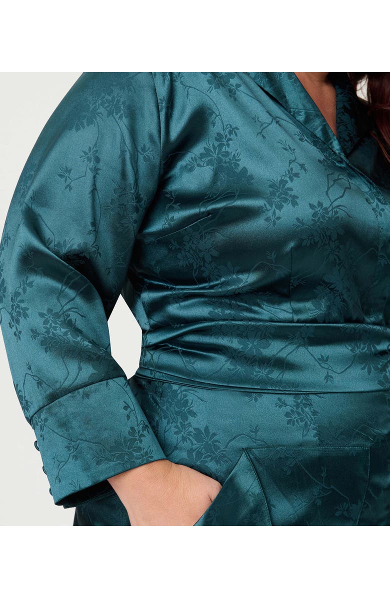 Unique Vintage Plus Size 1970s Satin Flare Jumpsuit, Alternate, color, Teal Jacquard