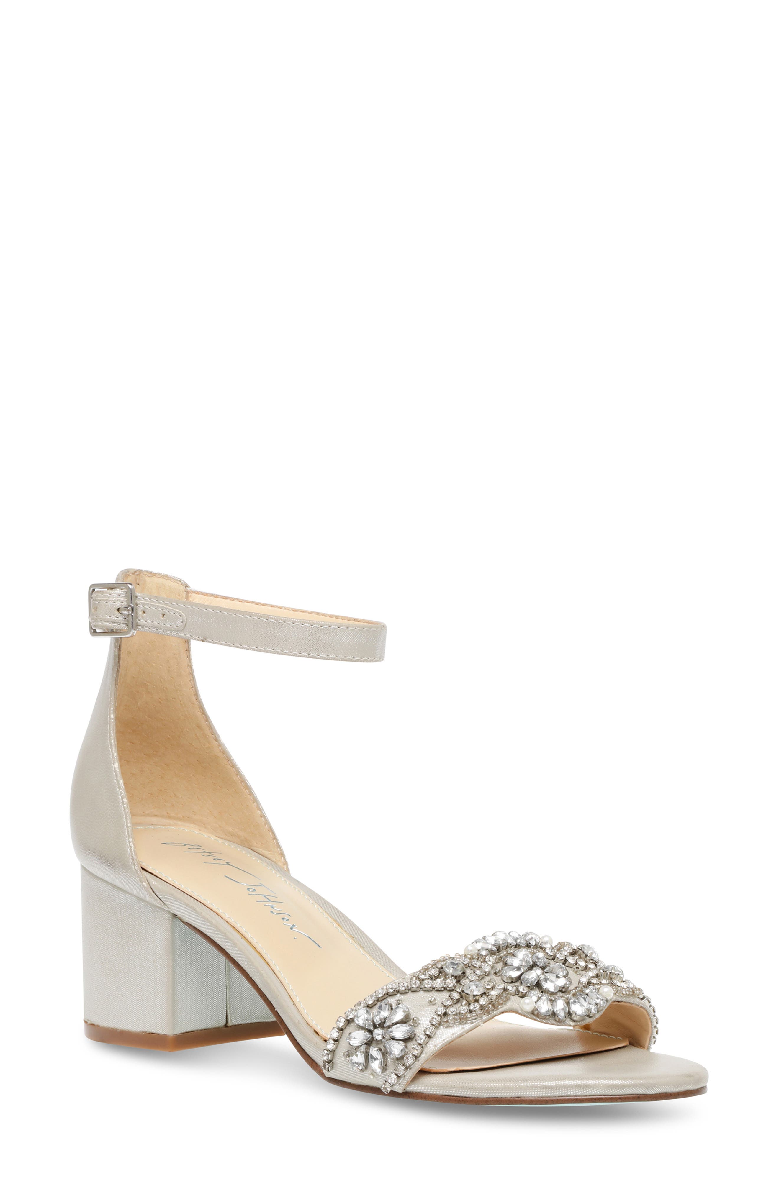 Betsey Johnson Crystal Embellished Block Heel Sandal, Main, color, 