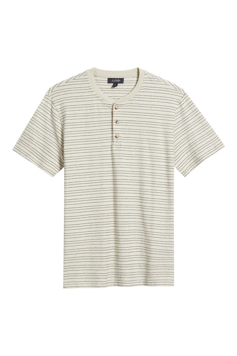 Pinstripe Cotton & Linen Henley, Alternate, color, BEIGE