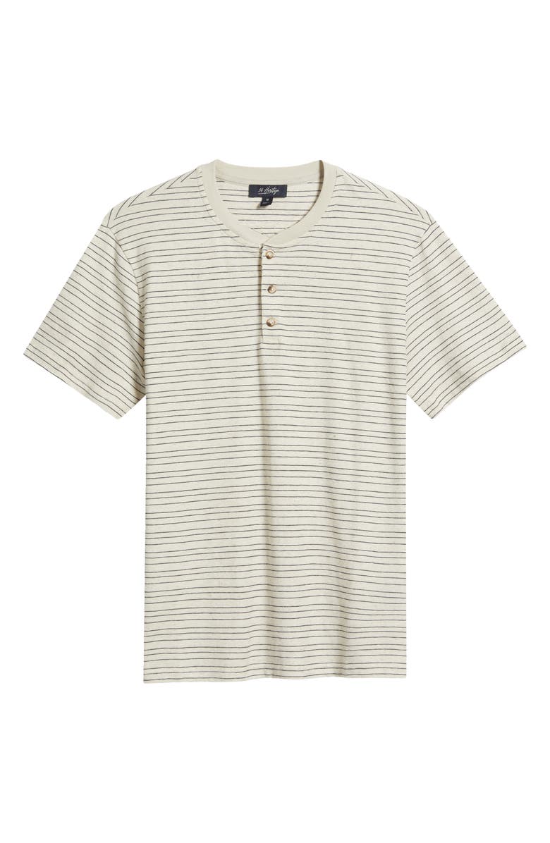 34 Heritage Pinstripe Cotton & Linen Henley, Main, color, Beige