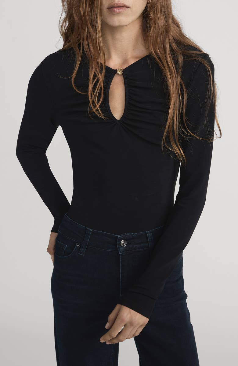 FRAME The Keyhole Long Sleeve Top, Main, color, Black