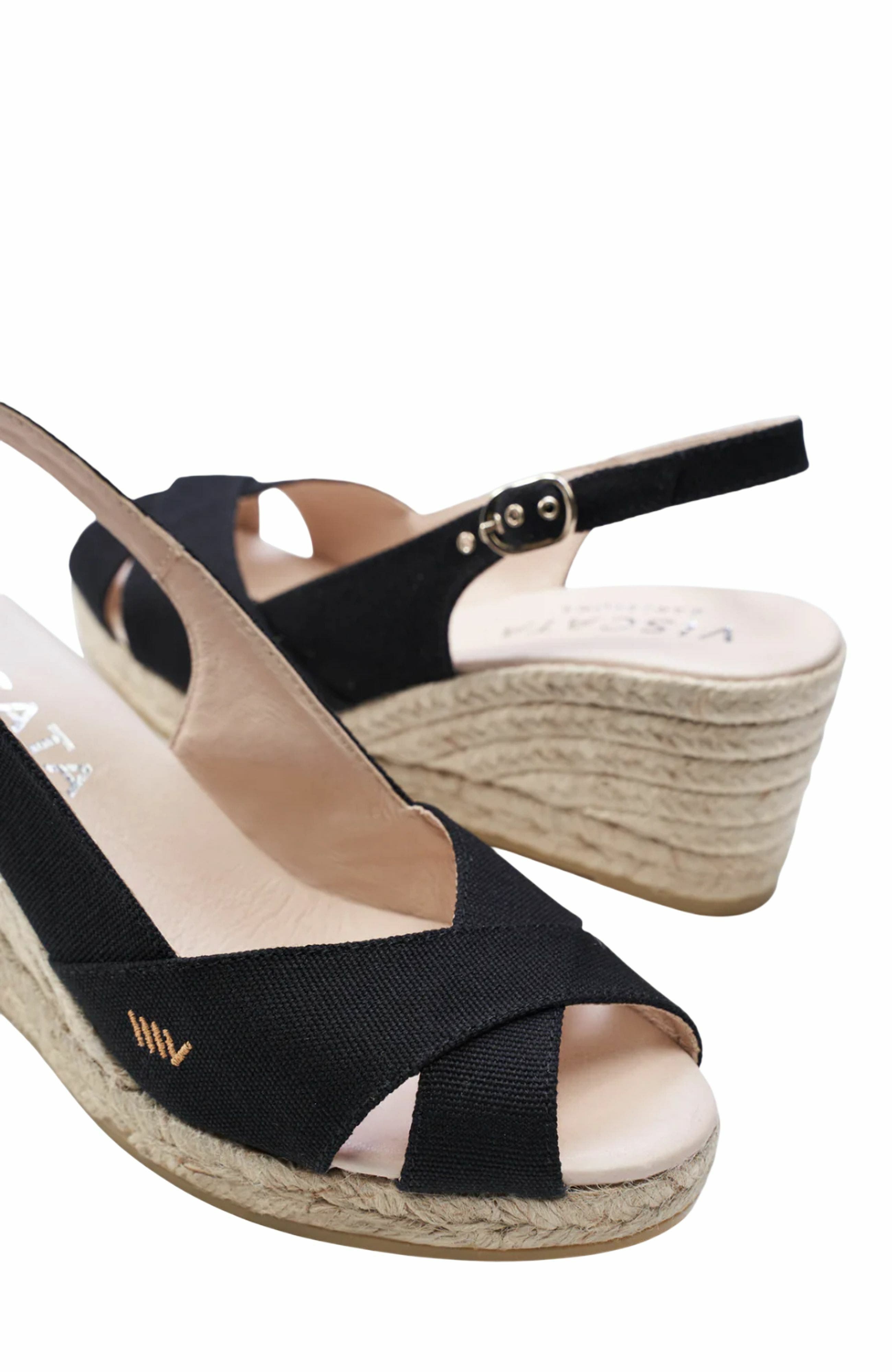VISCATA Llansa Premium Fabrics Canvas Espadrille Sandal Wedges, Alternate, color, Black