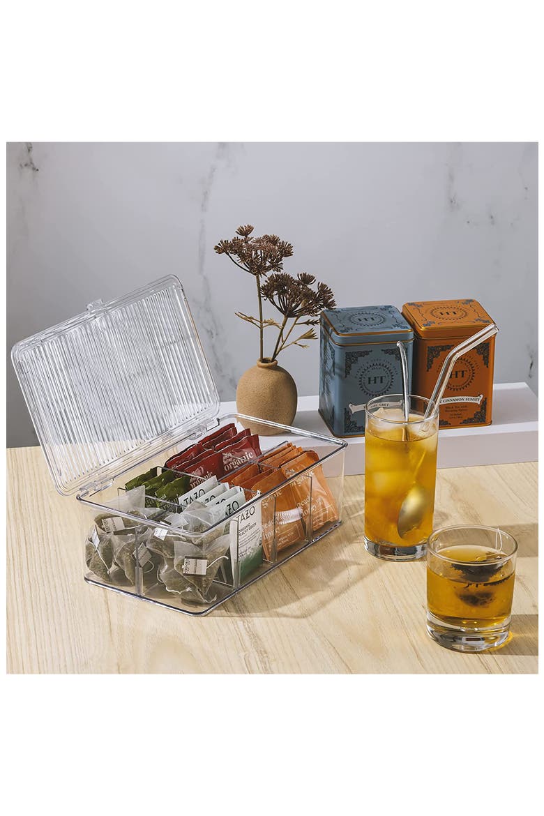 Set of 2 Fridge Organizer Bins with Lids, Alternate, color, CLEAR