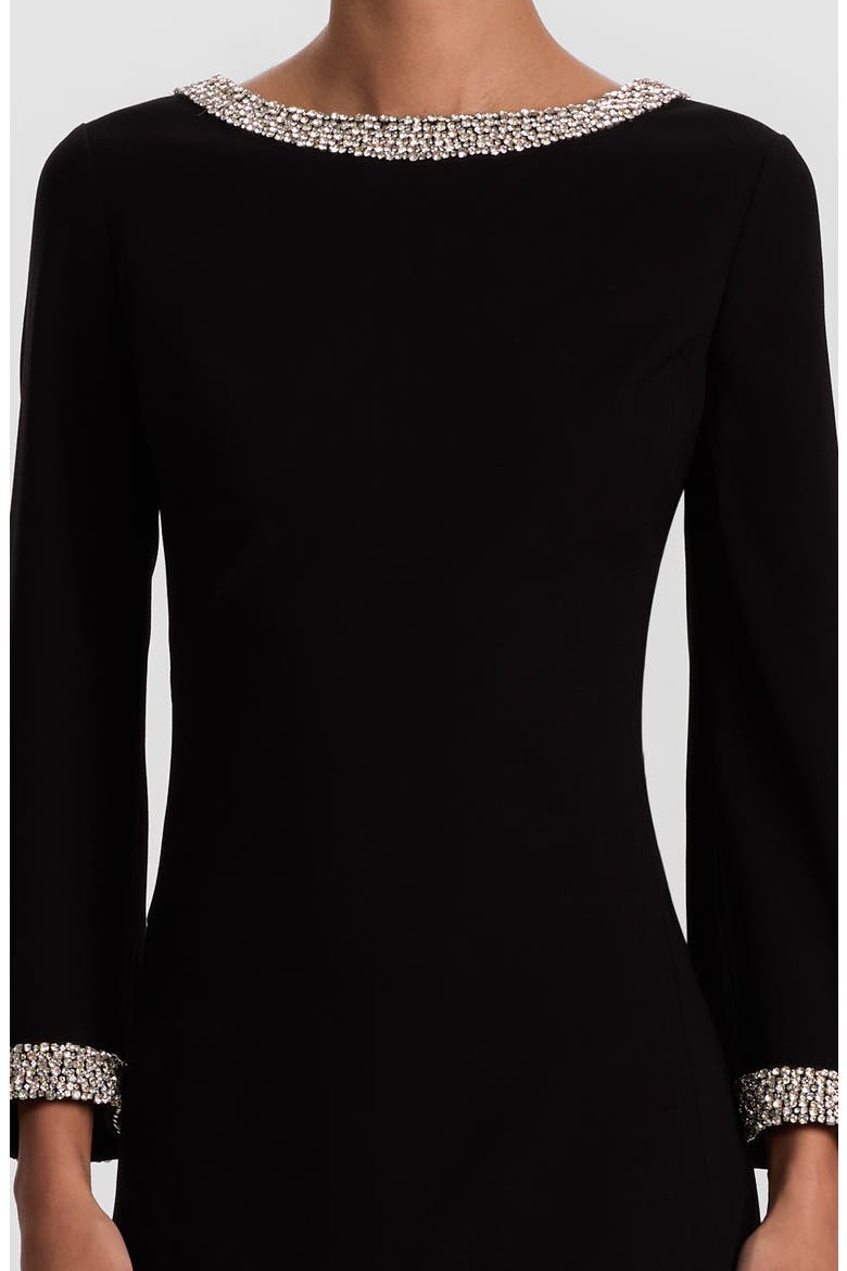 Mailynn Crystal Embellished Bell Sleeve Satin Minidress, Alternate, color, BLACK/ CRYSTAL