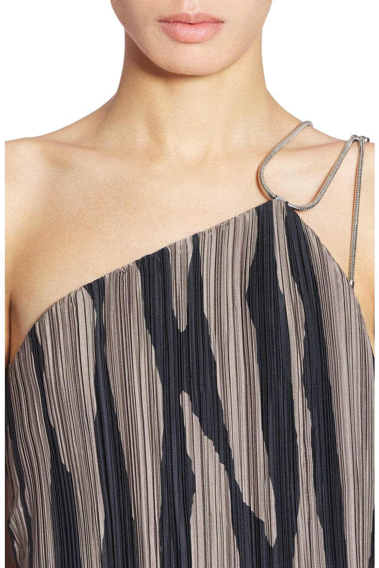 ASYMMETRICAL CASCADE-EFFECT DRESS, Alternate, color, MARRON GLACE/BLACK