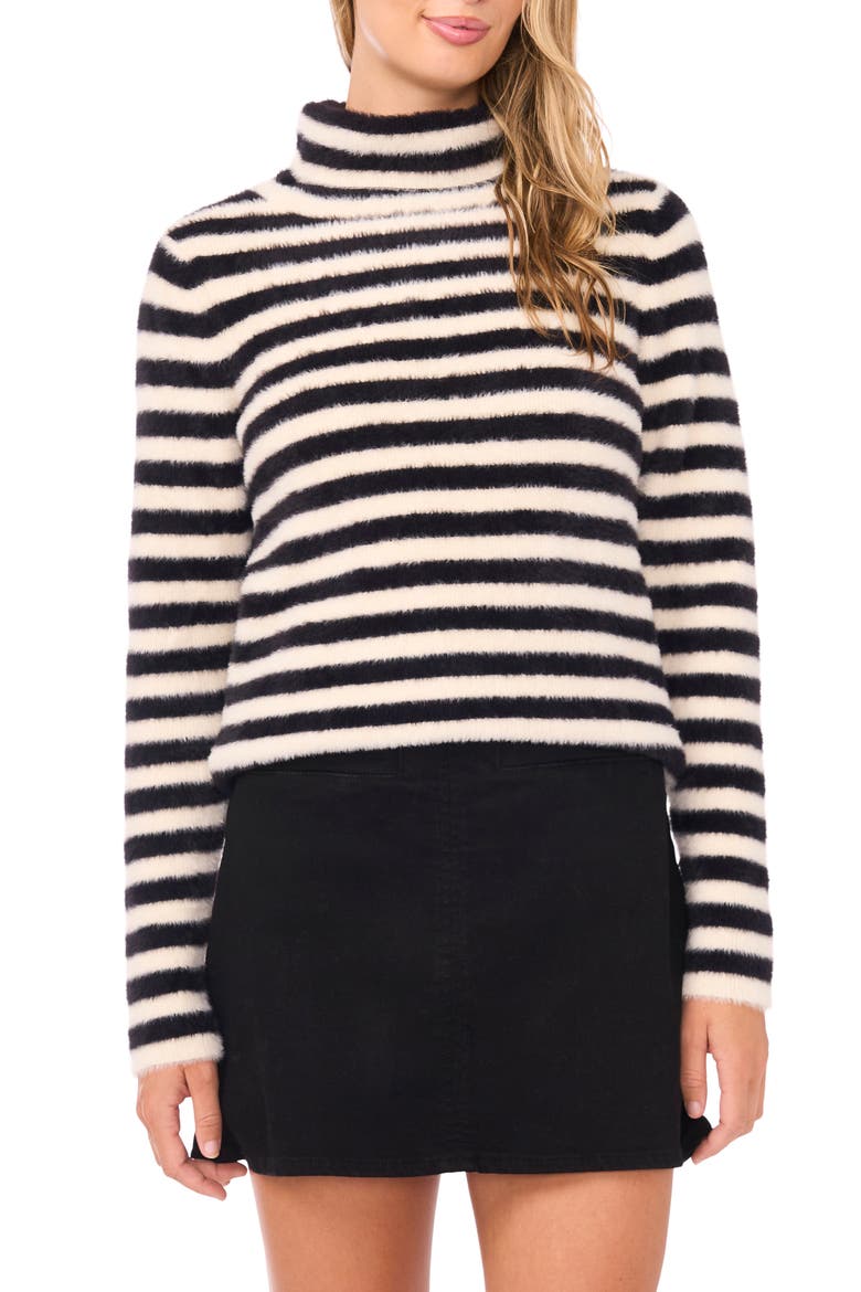 Fuzzy Stripe Sweater, Main, color, RICH BLACK