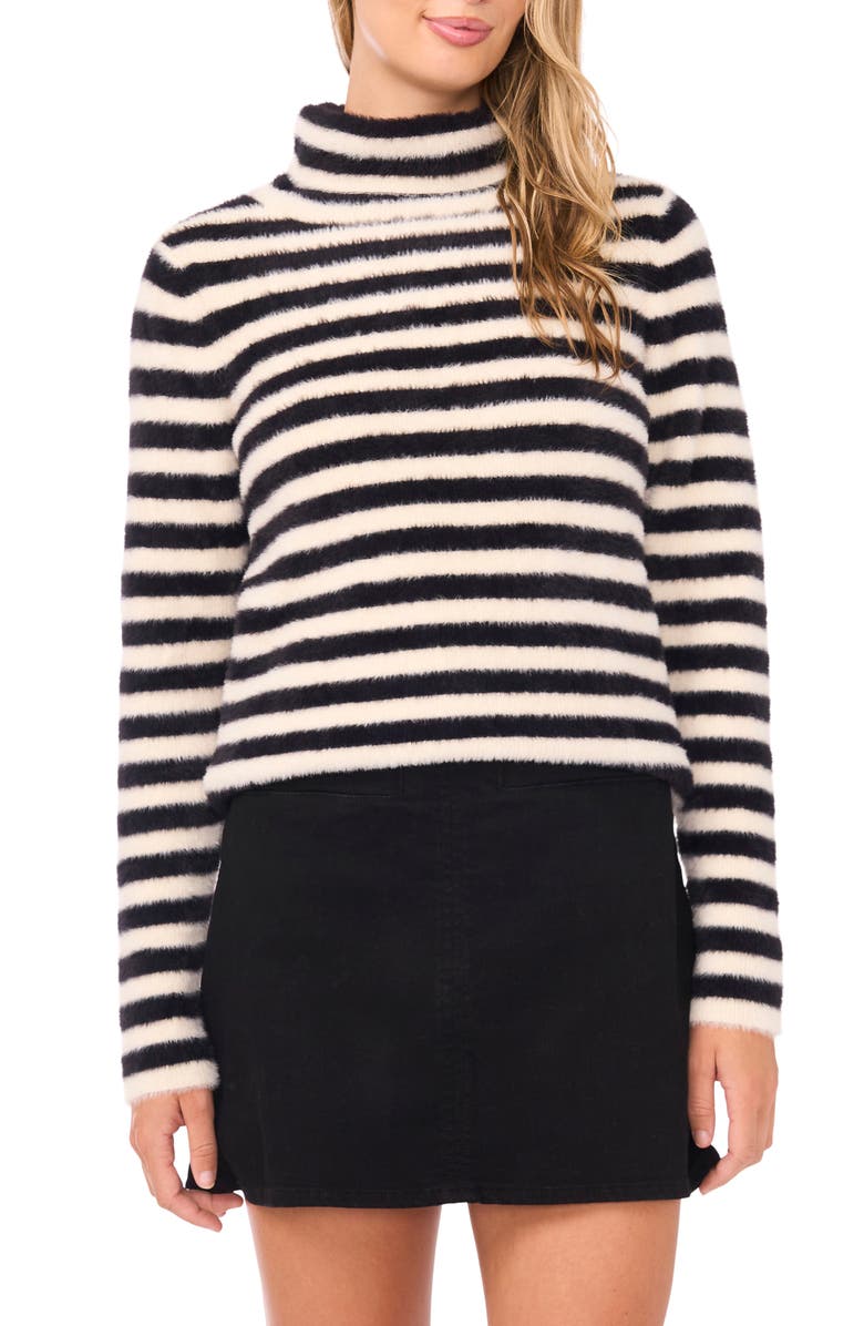 Vince Camuto Fuzzy Stripe Sweater, Main, color, Rich Black