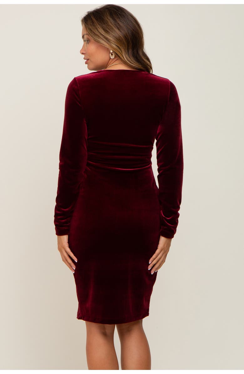 PinkBlush Velvet Long Sleeve Side Slit Dress, Alternate, color, Burgundy