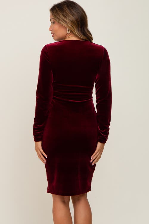 Pinkblush Velvet Long Sleeve Side Slit Dress In Burgundy