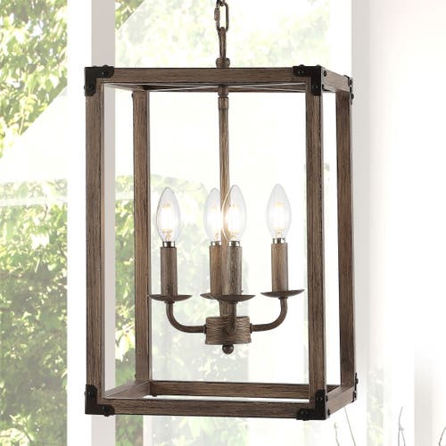 Jonathan Y Magnolia 4-light Adjustable Iron Rustic Farmhouse Led Pendant In Brown